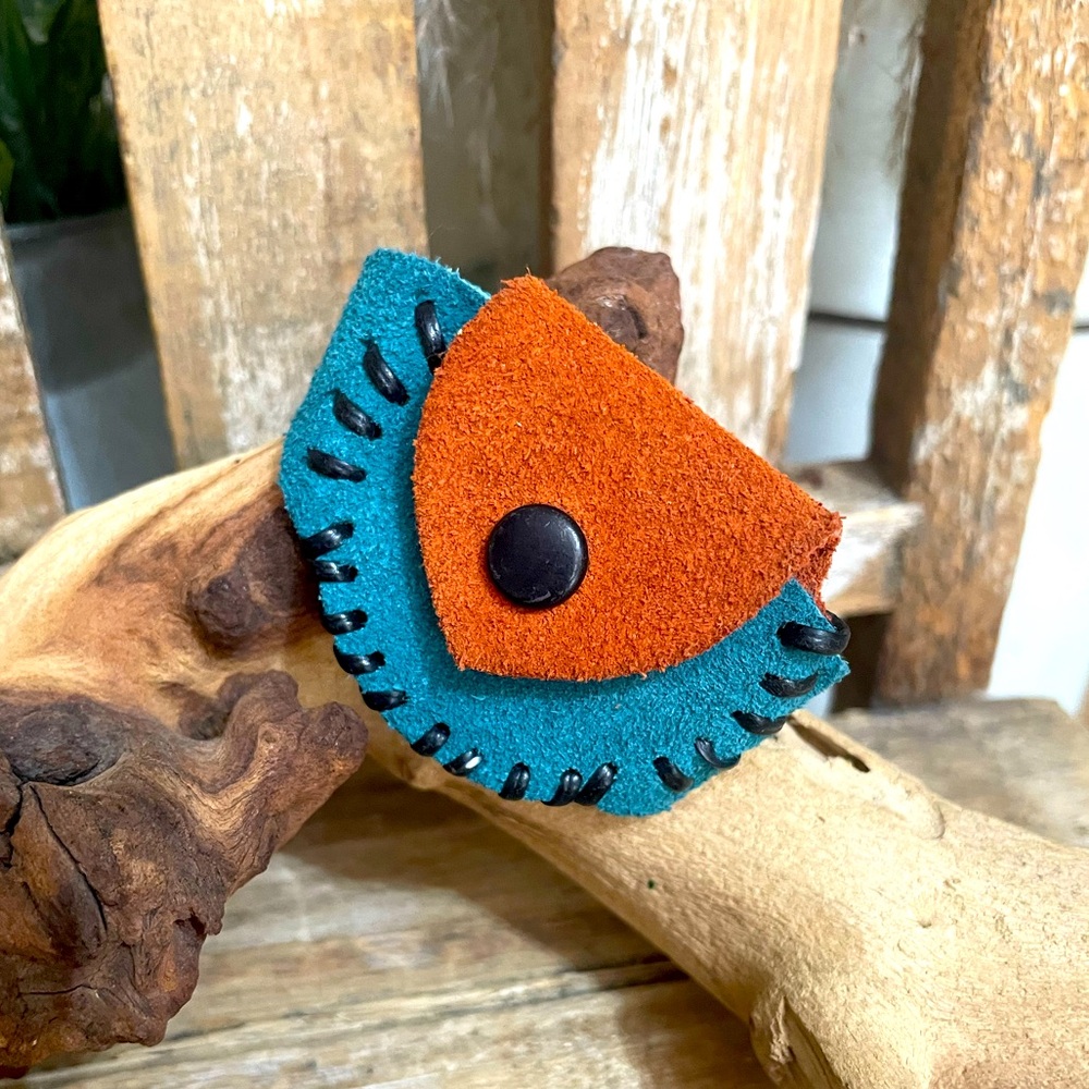 Genuine Leather Suede Blue & Brown Pouch Wrist Bracelet NEW